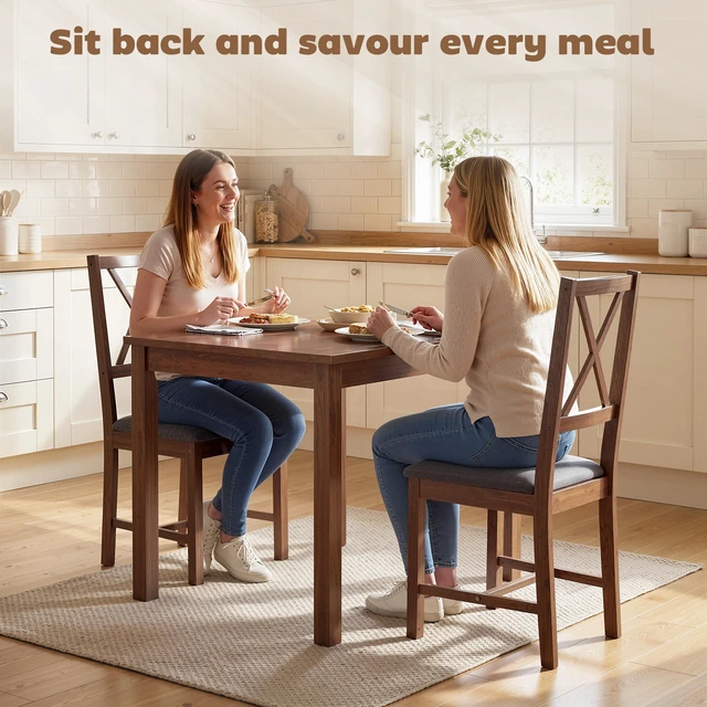 Alt view image 6 of 7 - Wooden Dining Chairs Set, Mid-Century Upholstered Kitchen Chairs with Back Rubberwood Legs and Padded Seat for Dining