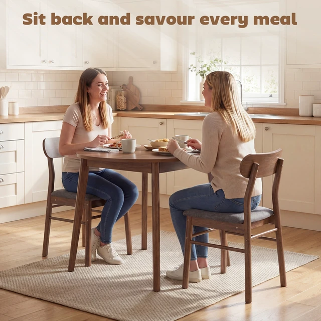 Alt view image 6 of 7 - Dining Chairs Set, Upholstered Solid Kitchen Chairs Mid-Century Dining with Ergonomic Curved Backrest, Gray, Wood
