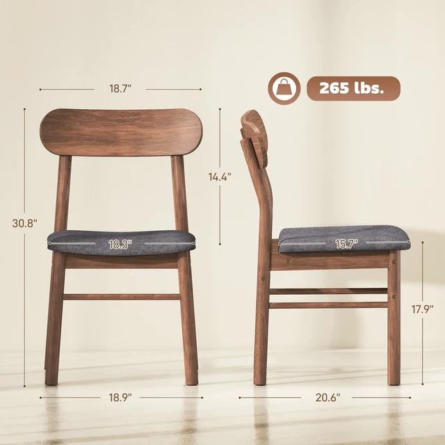 Alt view image 7 of 7 - Dining Chairs Set, Upholstered Solid Kitchen Chairs Mid-Century Dining with Ergonomic Curved Backrest, Gray, Wood