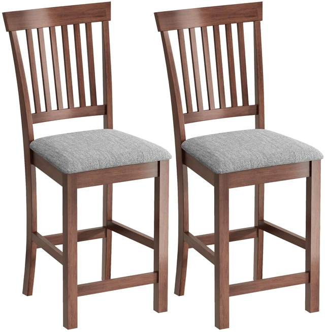 Main image of Bar Stools Set, Upholstered Barstools with High Back and Rubberwood Legs Counter Height Kitchen Chairs for Kitchen