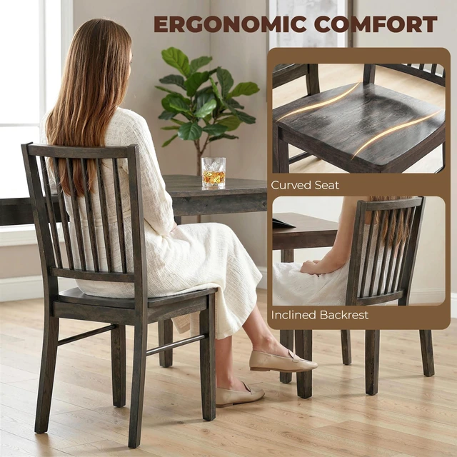 Alt view image 5 of 7 - Dining Chairs Set, Ergonomic Solid Armless Kitchen Chairs with Rubberwood Legs for Dining Kitchen, Gray Charcoal
