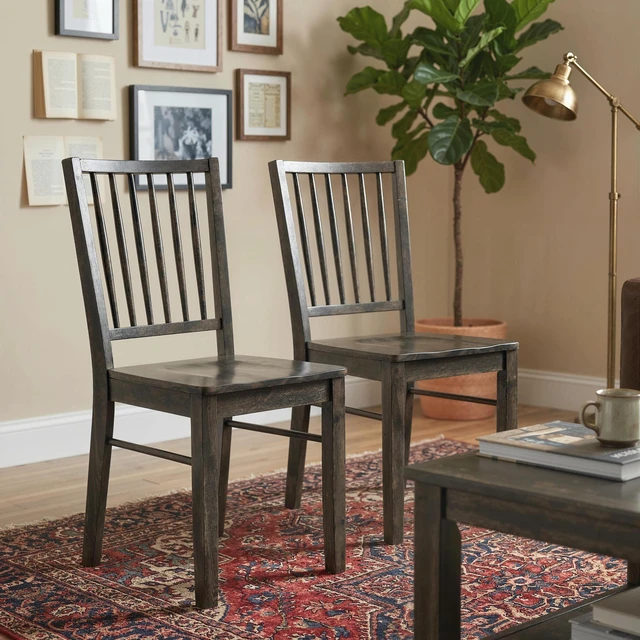 Alt view image 2 of 7 - Dining Chairs Set, Ergonomic Solid Armless Kitchen Chairs with Rubberwood Legs for Dining Kitchen, Gray Charcoal