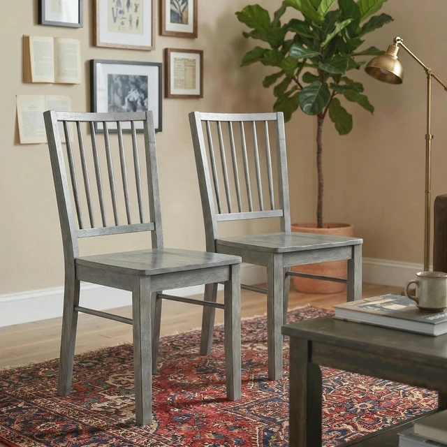 Alt view image 2 of 7 - Dining Chairs Set, Ergonomic Solid Armless Kitchen Chairs with Rubberwood Legs for Dining Kitchen, Rubber Wood