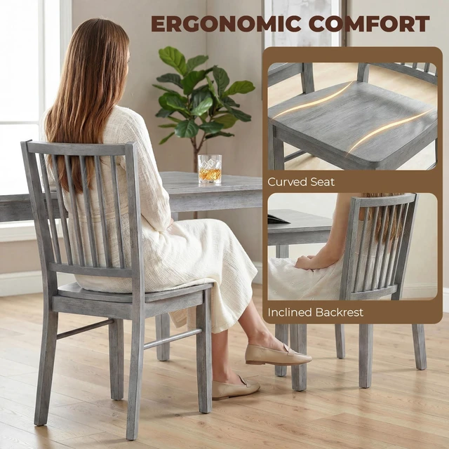 Alt view image 5 of 7 - Dining Chairs Set, Ergonomic Solid Armless Kitchen Chairs with Rubberwood Legs for Dining Kitchen, Rubber Wood