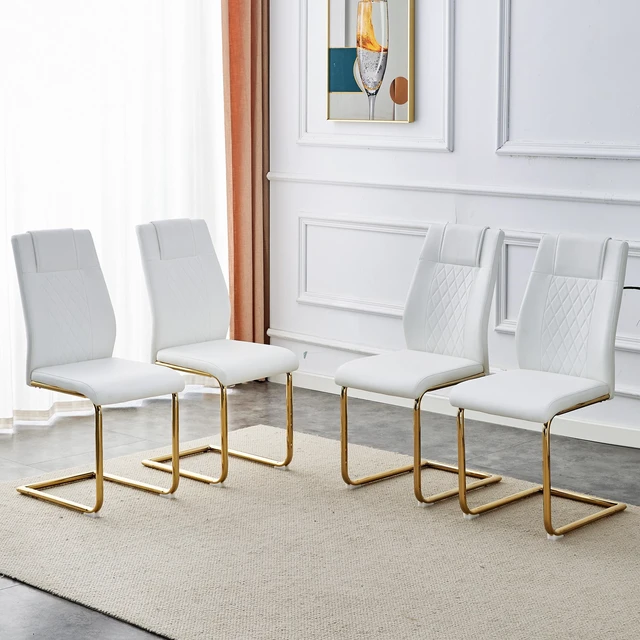 Main image of Dining Chairs with Faux Leather Padded Seat Dining Living Chairs Upholstered with Golden Metal Legs Design for Kitchen