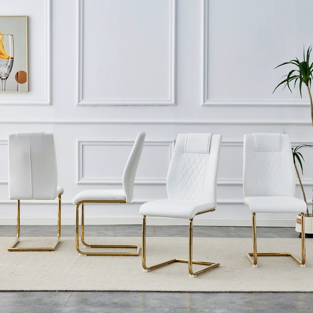 Alt view image 2 of 7 - Dining Chairs with Faux Leather Padded Seat Dining Living Chairs Upholstered with Golden Metal Legs Design for Kitchen
