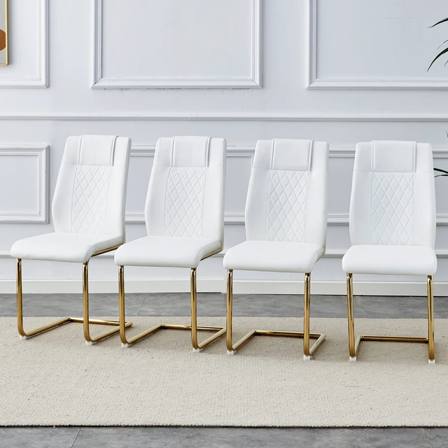 Alt view image 3 of 7 - Dining Chairs with Faux Leather Padded Seat Dining Living Chairs Upholstered with Golden Metal Legs Design for Kitchen