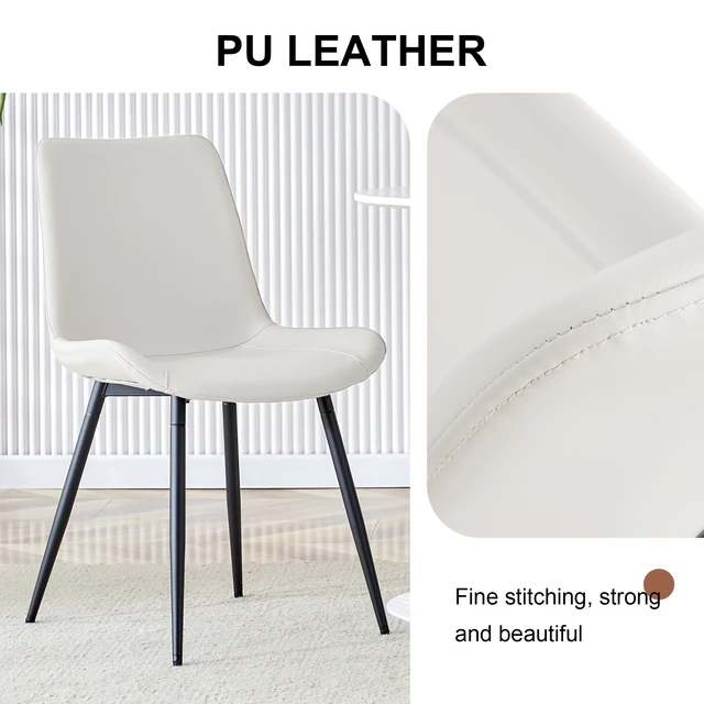 Alt view image 3 of 7 - Artificial Leather Backrest Cushion Dining Chair, Black Metal Legs Curved Widened Cushion Design for More Comfort