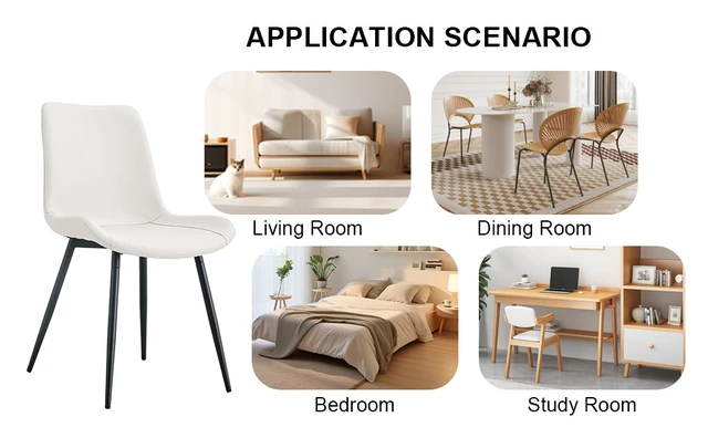 Alt view image 6 of 7 - Artificial Leather Backrest Cushion Dining Chair, Black Metal Legs Curved Widened Cushion Design for More Comfort