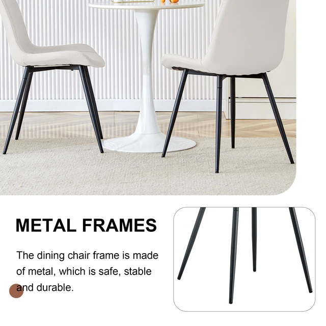 Alt view image 4 of 7 - Artificial Leather Backrest Cushion Dining Chair, Black Metal Legs Curved Widened Cushion Design for More Comfort