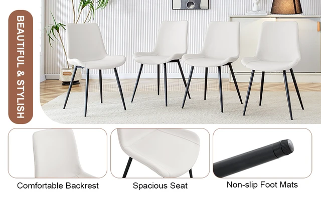 Alt view image 7 of 7 - Artificial Leather Backrest Cushion Dining Chair, Black Metal Legs Curved Widened Cushion Design for More Comfort
