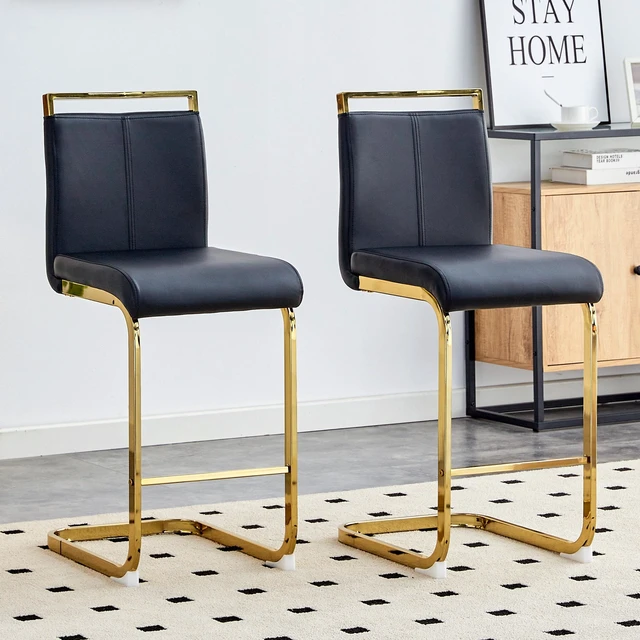 Main image of Leather Upholstered Bar Chair with Tube Gold Metal Legs, Suitable for Restaurants Kitchens Terraces and Guest Chairs