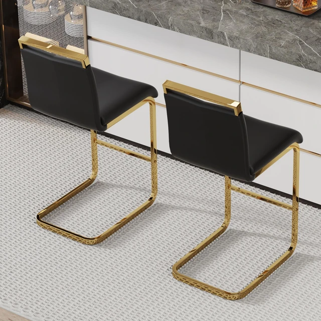 Alt view image 2 of 7 - Leather Upholstered Bar Chair with Tube Gold Metal Legs, Suitable for Restaurants Kitchens Terraces and Guest Chairs