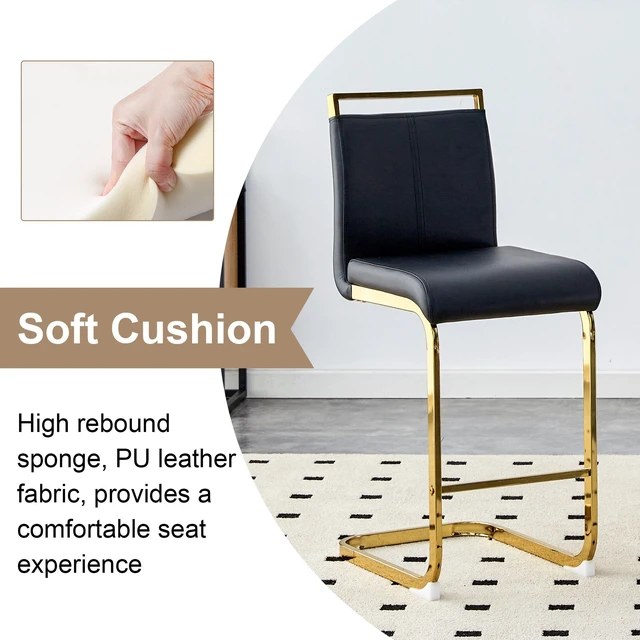 Alt view image 6 of 7 - Leather Upholstered Bar Chair with Tube Gold Metal Legs, Suitable for Restaurants Kitchens Terraces and Guest Chairs