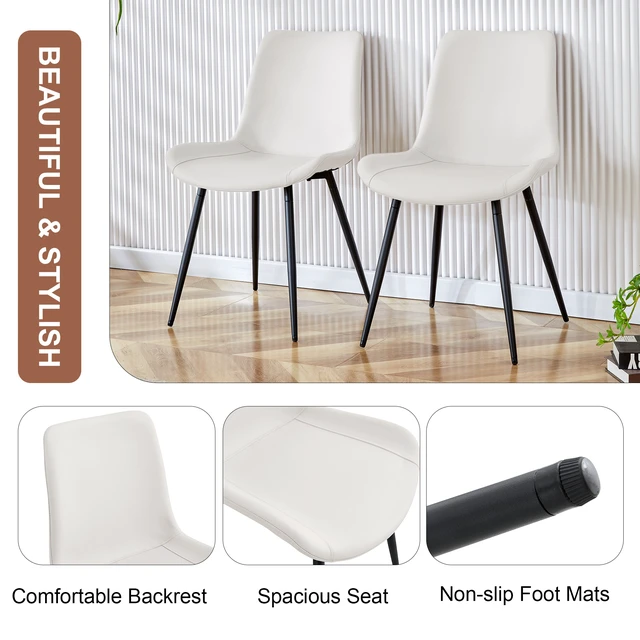 Alt view image 5 of 7 - Artificial Leather Backrest Cushion Dining Chair, Black Metal Legs Curved Widened Cushion Design for More Comfort