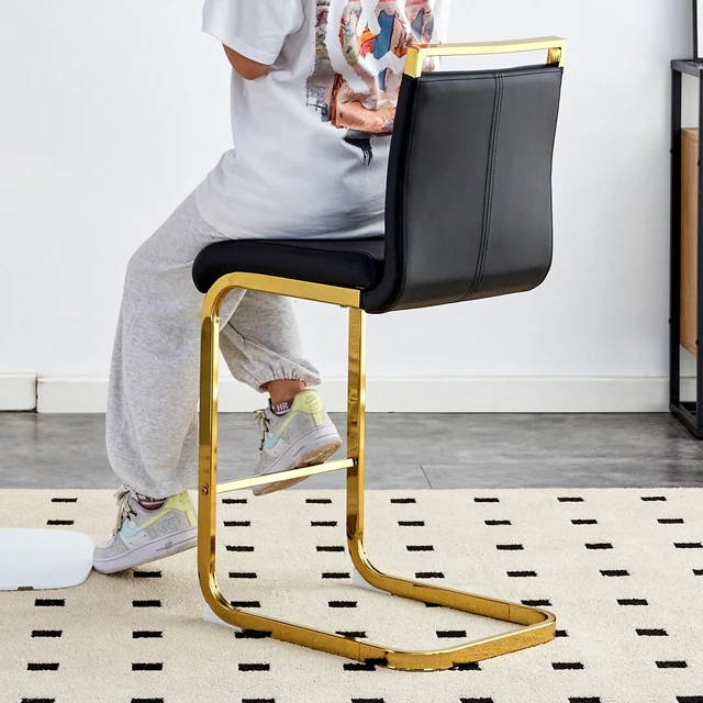 Alt view image 5 of 7 - Leather Upholstered Bar Chair with Tube Gold Metal Legs, Suitable for Restaurants Kitchens Terraces and Guest Chairs