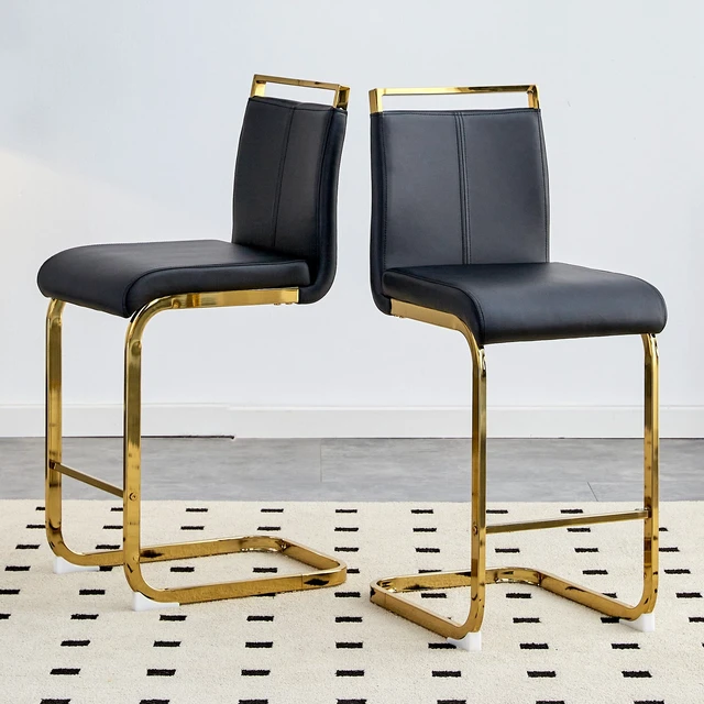 Alt view image 3 of 7 - Leather Upholstered Bar Chair with Tube Gold Metal Legs, Suitable for Restaurants Kitchens Terraces and Guest Chairs