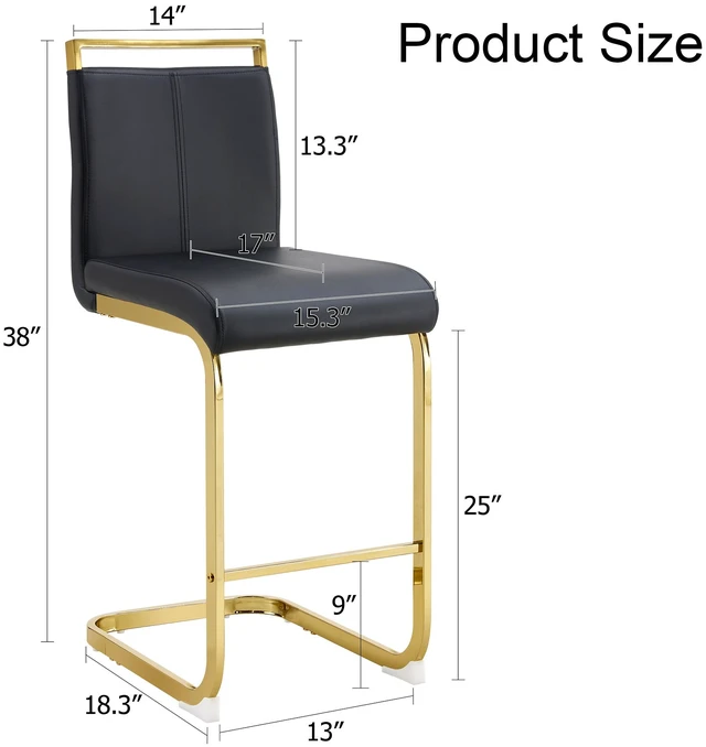 Alt view image 4 of 7 - Leather Upholstered Bar Chair with Tube Gold Metal Legs, Suitable for Restaurants Kitchens Terraces and Guest Chairs