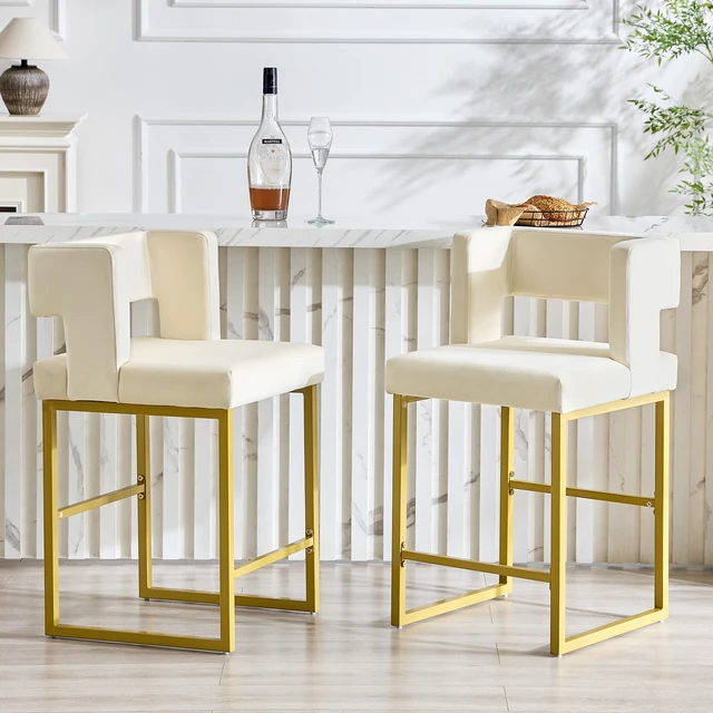 Main image of Velvet Bar Chair Set Stable and Golden Metal Legs Smooth Design Lines and Appearance Suitable for Placement in Bars