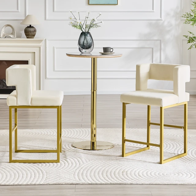 Alt view image 3 of 7 - Velvet Bar Chair Set Stable and Golden Metal Legs Smooth Design Lines and Appearance Suitable for Placement in Bars