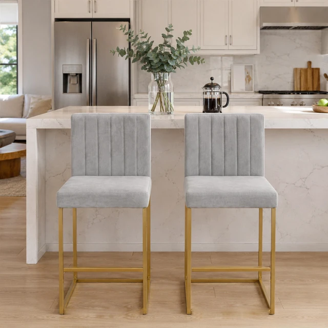 Main image of 25.6 Inch Counter Height Bar Stools Set with Velvet Cushion and Back Bar Chairs for Kitchen Island Counter with Metal