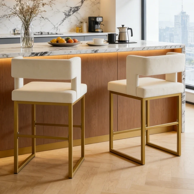 Alt view image 7 of 7 - Velvet Bar Chair Set Stable and Golden Metal Legs Smooth Design Lines and Appearance Suitable for Placement in Bars