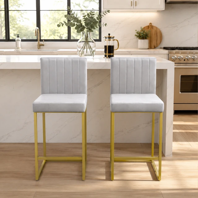 Alt view image 2 of 7 - 25.6 Inch Counter Height Bar Stools Set with Velvet Cushion and Back Bar Chairs for Kitchen Island Counter with Metal