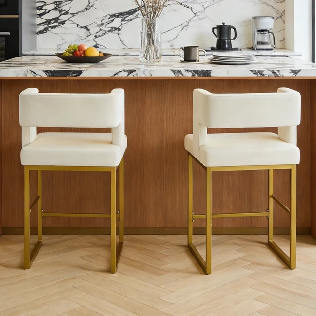 Alt view image 5 of 7 - Velvet Bar Chair Set Stable and Golden Metal Legs Smooth Design Lines and Appearance Suitable for Placement in Bars