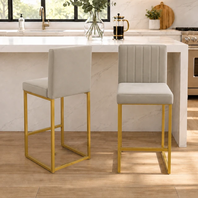 Alt view image 3 of 7 - 25.6 Inch Counter Height Bar Stools Set with Velvet Cushion and Back Bar Chairs for Kitchen Island Counter with Metal
