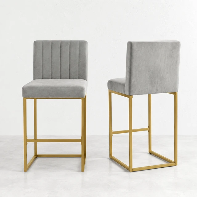 Alt view image 7 of 7 - 25.6 Inch Counter Height Bar Stools Set with Velvet Cushion and Back Bar Chairs for Kitchen Island Counter with Metal