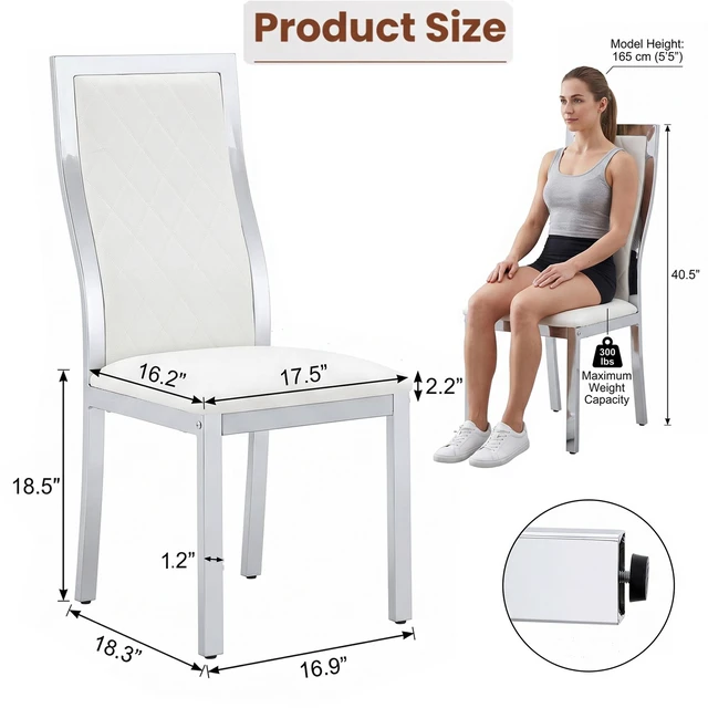 Alt view image 7 of 7 - Dining Chairs Set, Faux Leather Dining Chairs with Chrome Metal Frame High Back Upholstered Side with Diamond Grid