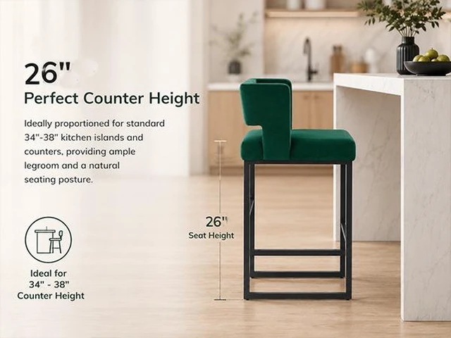 Alt view image 7 of 7 - Velvet Bar Chair Set Stable and Black Metal Legs Smooth Design Lines and Appearance Suitable for Placement in Bars