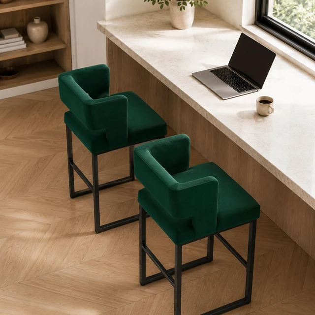 Alt view image 4 of 7 - Velvet Bar Chair Set Stable and Black Metal Legs Smooth Design Lines and Appearance Suitable for Placement in Bars