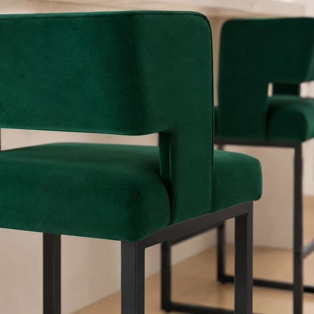 Alt view image 5 of 7 - Velvet Bar Chair Set Stable and Black Metal Legs Smooth Design Lines and Appearance Suitable for Placement in Bars
