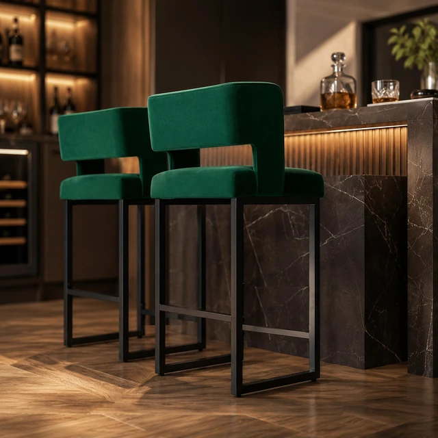 Alt view image 3 of 7 - Velvet Bar Chair Set Stable and Black Metal Legs Smooth Design Lines and Appearance Suitable for Placement in Bars