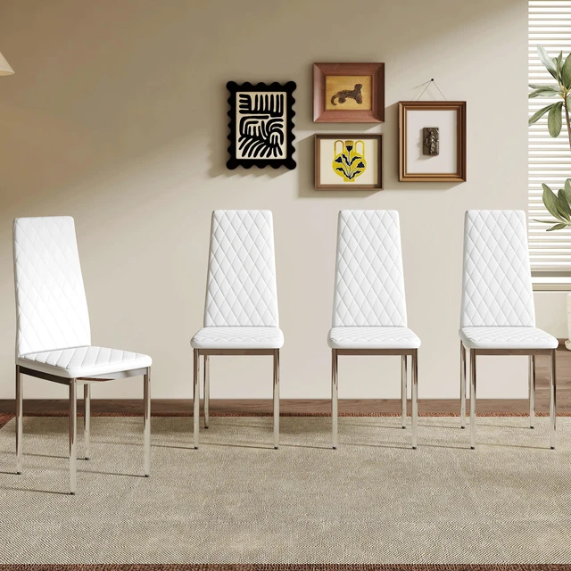 Main image of Dining Chairs Set Diamond Quilted High Back Design with Chrome Metal Legs, Essential for Homes High Comfort