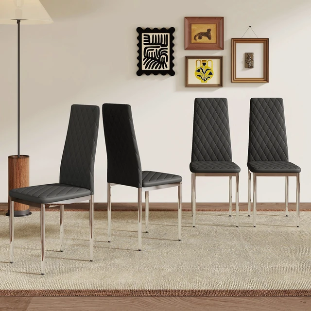Main image of Dining Chairs Set 4, Essential for Homes Meeting Family Dining Needs Material Seat Silver Metal Legs Blending Into