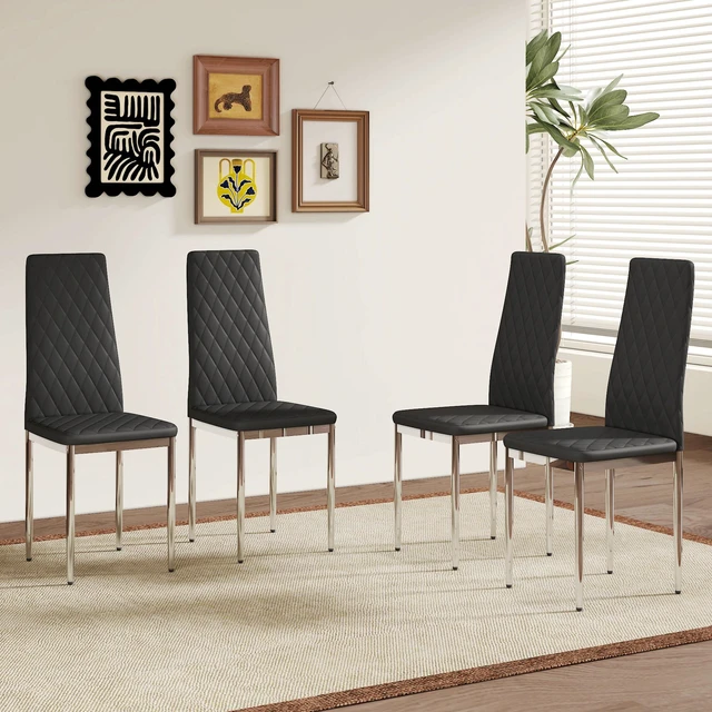 Alt view image 2 of 7 - Dining Chairs Set 4, Essential for Homes Meeting Family Dining Needs Material Seat Silver Metal Legs Blending Into