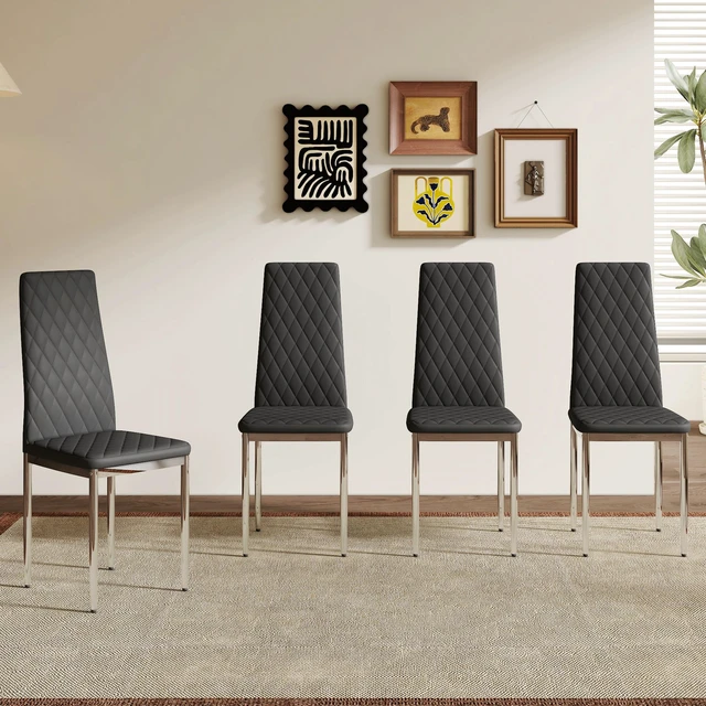 Alt view image 3 of 7 - Dining Chairs Set 4, Essential for Homes Meeting Family Dining Needs Material Seat Silver Metal Legs Blending Into