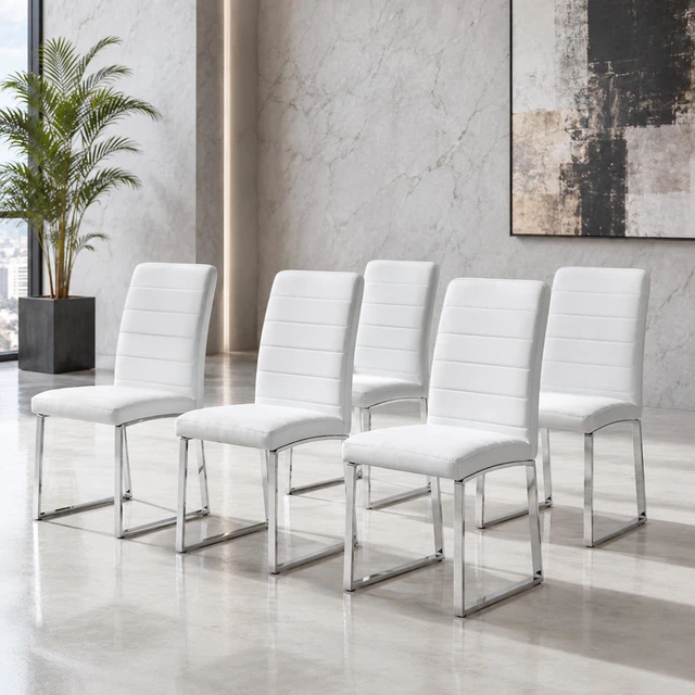 Alt view image 4 of 7 - Pack Heavy Duty Chairs Set Inchthick Cushion, Iron Frame for Colors Value, White PU, Metal and PU, Seating for Dining