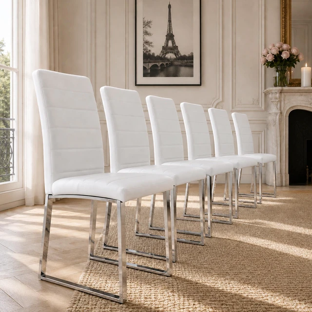 Alt view image 2 of 7 - Pack Heavy Duty Chairs Set Inchthick Cushion, Iron Frame for Colors Value, White PU, Metal and PU, Seating for Dining