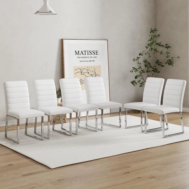 Alt view image 3 of 7 - Pack Heavy Duty Chairs Set Inchthick Cushion, Iron Frame for Colors Value, White PU, Metal and PU, Seating for Dining