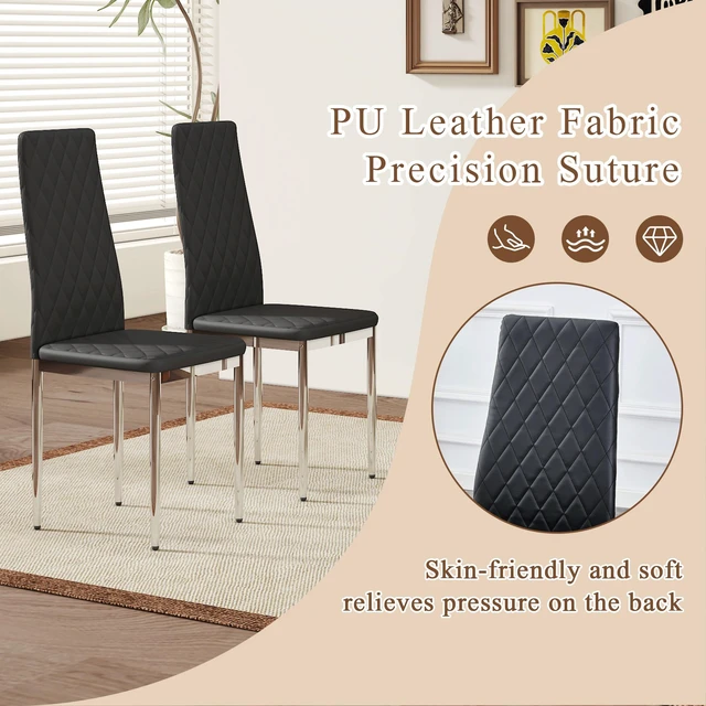Alt view image 6 of 7 - Dining Chairs Set 4, Essential for Homes Meeting Family Dining Needs Material Seat Silver Metal Legs Blending Into