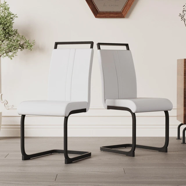 Alt view image 5 of 7 - Dining Chairs, Faux Leather High Back Upholstered Side Chair with Shaped Tube Black Metal Legs for Dining Kitchen