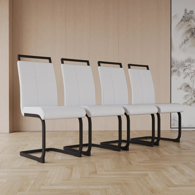 Main image of Dining Chairs, Faux Leather High Back Upholstered Side Chair with Shaped Tube Black Metal Legs for Dining Kitchen