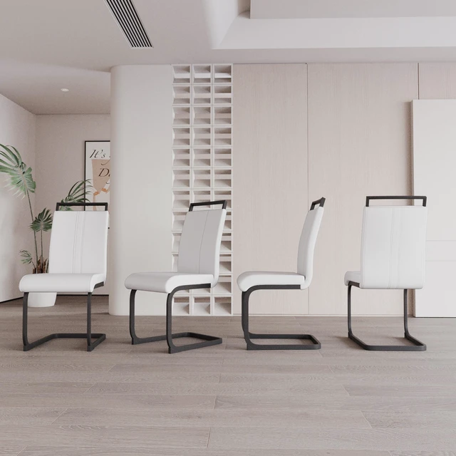 Alt view image 2 of 7 - Dining Chairs, Faux Leather High Back Upholstered Side Chair with Shaped Tube Black Metal Legs for Dining Kitchen