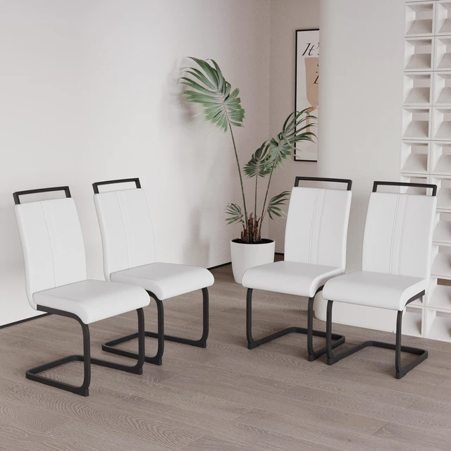 Alt view image 4 of 7 - Dining Chairs, Faux Leather High Back Upholstered Side Chair with Shaped Tube Black Metal Legs for Dining Kitchen