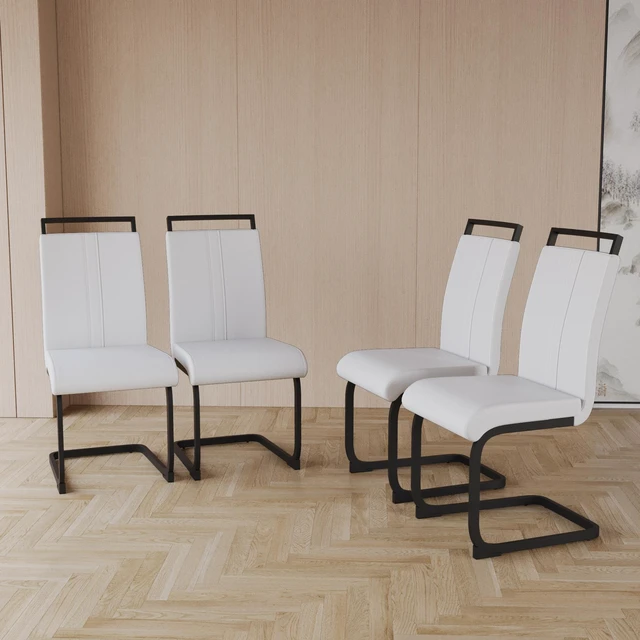 Alt view image 3 of 7 - Dining Chairs, Faux Leather High Back Upholstered Side Chair with Shaped Tube Black Metal Legs for Dining Kitchen