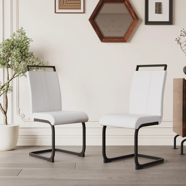 Alt view image 6 of 7 - Dining Chairs, Faux Leather High Back Upholstered Side Chair with Shaped Tube Black Metal Legs for Dining Kitchen