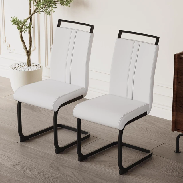 Alt view image 7 of 7 - Dining Chairs, Faux Leather High Back Upholstered Side Chair with Shaped Tube Black Metal Legs for Dining Kitchen